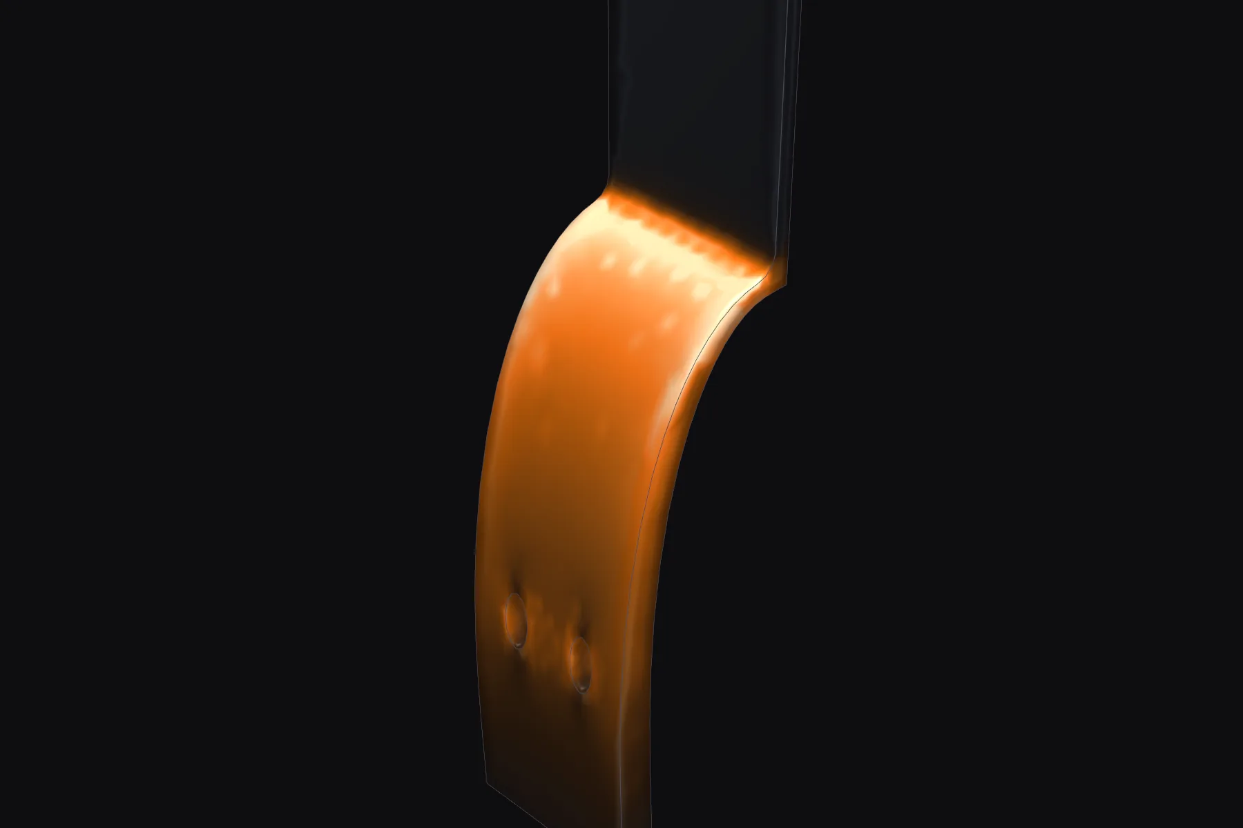 Bracket flange glowing under load in a geometrically nonlinear analysis